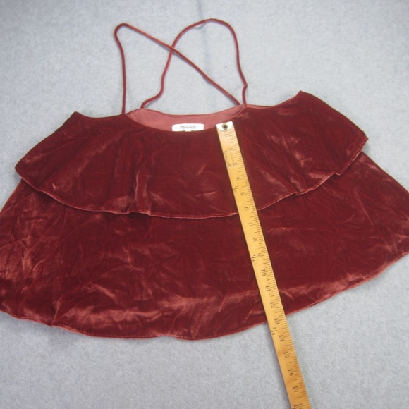 Madewell Tank Womens Small Rust Red Velvet Ruffle Cold Shoulder Spaghetti Top - Picture 8 of 13